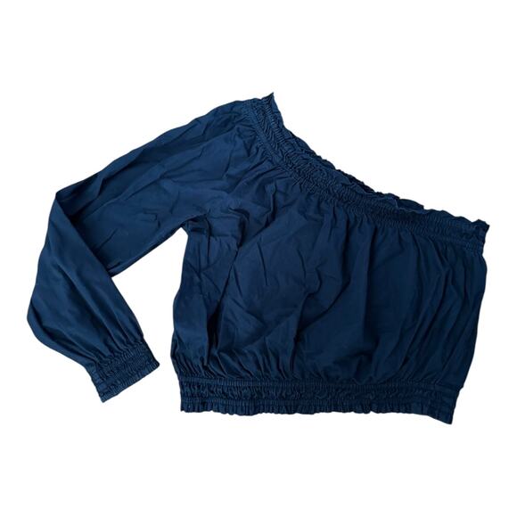Free people sexy one sleeve crop top off shoulder top navy size small - Picture 2 of 8